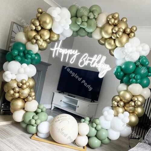 166pcs Dusty Green Matte Blackish Green Natural Sand Gold Balloon Arch Kit Baby Shower Gender Reveal Birthday Party Supplies