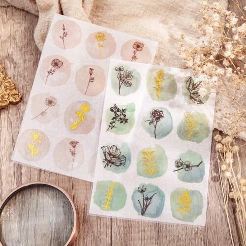 2Sheets/Bag Vintage Fern Leaf Flower Bronzing PET Sticker Package DIY Diary Journal Decoration Sticker Album Scrapbooking