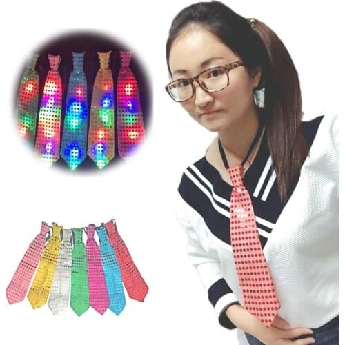30pc/lot Free shipping Led Flash Party Glow Tie Fashion Mens Colourful Tie Sequins Design Necktie Tie For Event Party Supplies