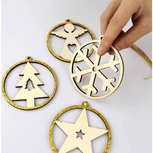 4PCS Unfinished Wood Ornaments Wooden Hollow Tags Hanging Ornaments Natural Wood Slices for DIY Crafts Centerpieces Holiday