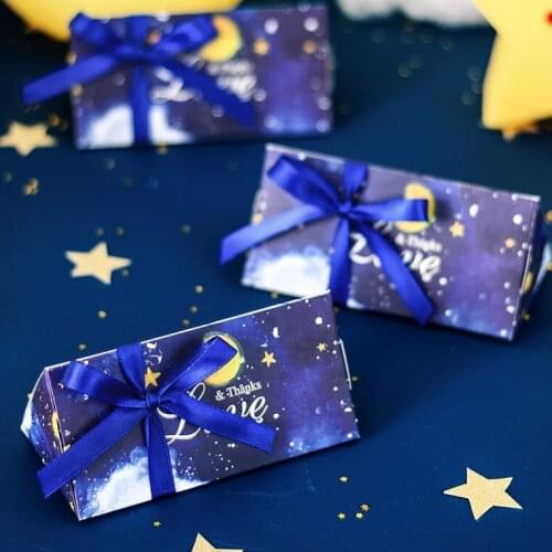 50pcs 11.5X5.5X5CM blue sky Candy Box with ribbon chocolate gift boxes birthday party boxes wedding favors baby shower favor