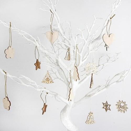 60%HOT12Pcs/Set Christmas Pendant Festive Hollow Wood Xmas Hanging Pendant Cutout Embellishment for Holiday