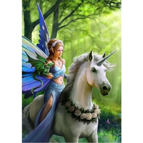 5D diy Diamond Painting Cross Stitch Fairies and unicorn Crystal Needlework Diamond Embroidery Full rhinestone mosaic Decorative