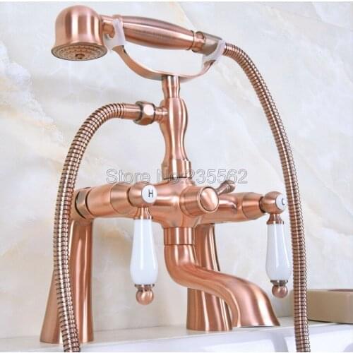 Antique Red Copper Bathtub Faucet Dual Handle Cold & Hot Water Mixer Tap lna173