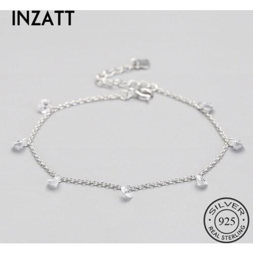 INZATT Boho 925 Sterling Silver Crystal Star Bracelet For Women Leaves Style Geometric Summer Metal Chain Jewelry Party Gift