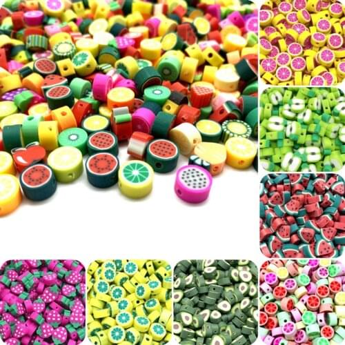 30pcs/lot 10mm Fruit Beads Polymer Clay Beads Mixed Color Polymer Clay Spacer Beads For Jewelry Making DIY Bracelet necklace