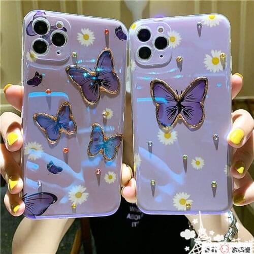 Cute Butterfly Diamond Transparent Phone Case for IPhone 11 12 11Pro Max XR XS Max X 7 8 Plus SE 2 12Pro Lady Anti Back Cover