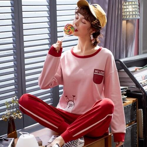 Full Sleeve Pure Cotton Spring Autumn Homewear clothes two piece suit thin summer