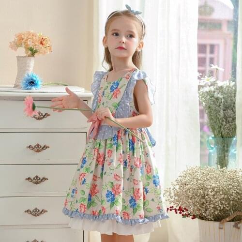 Kids Spanish lolita Dress For Girls Baby Princess Vestidos Bow Cotton Children Birthday Party Flowers Lace Casuals Dreeses
