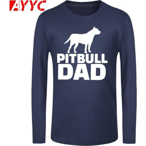 AYYC long sleeve tee Concert T Shirts Pitbull Dad Dog Mens Tees Clothes Print Mens Cotton Round Neck Grey Men T-Shirt