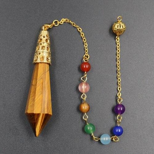 FYSL Light Yellow Gold Color Hexagon Prism Section Pendulum for Dowsing Pendant Many Style Stone Healing Chakra Jewelry