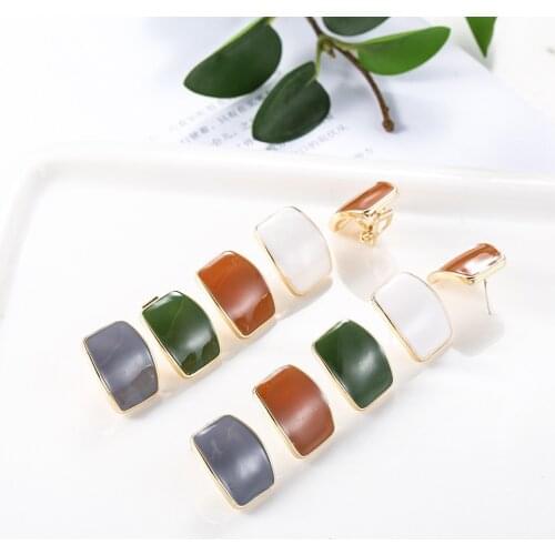 Glaze Blue Sqaure Clip on Earrings Simple Oil Drop Grey Irregular Geometric Clip Earrings Without Piercing Women Trendy Jewelry