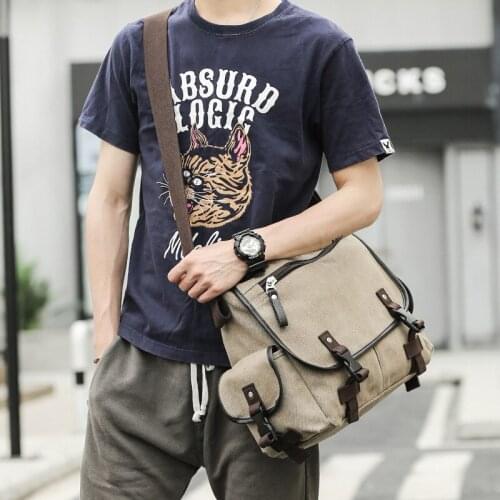 Canvas Messenger Bags Men Casual Multi Pocket Shoulder Bags Crossbody Bag Men High Capacity Laptop Bag Travel Messenger Bag Male
