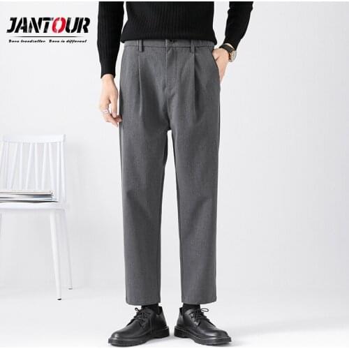 Jantour Brand Mens Cotton Casual Harem Pants Fashion Trend Trousers Hip Hop Style Loose Straight Black/Gray Pants 28-38