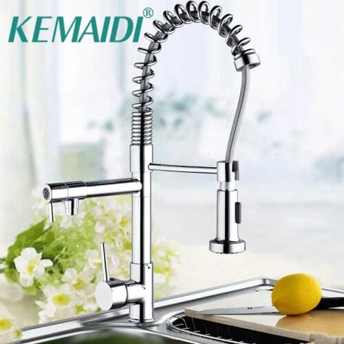 KEMAIDI Mdoern Chrome Polish Pull Out Kitchen Faucet torneira Deck Mount Dual Water Way 97168D054 Sprayer Kitchen Sink Mixer Tap