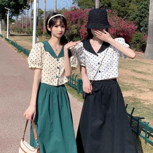 Sets Women Summer All-match Elegant Loose Fashion Puff Sleeve French Style Vintage Friend Sweet V-neck High Waist Lady Stretchy