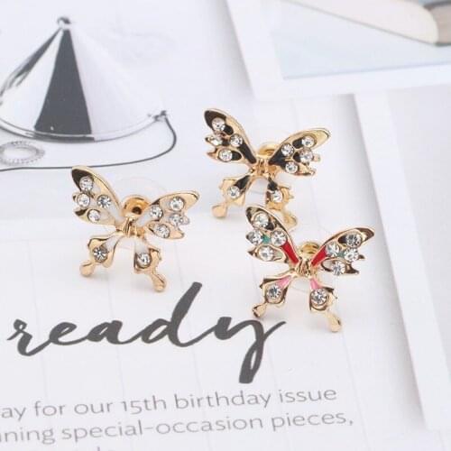 Korean Fashion Ear Clip White Black Color Butterfly Inlaid Rhinestone Earrings Glamour Woman Holiday Jewelry Girl Gift Wholesale