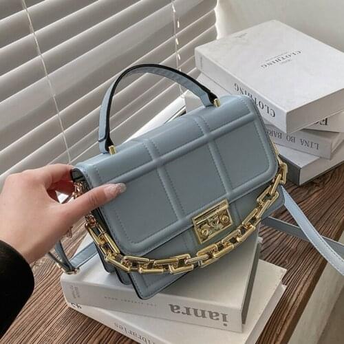 High Quality Leather Handbag Luxury Brand Chain Handle Shoulder Messenger Bags for Woman 2021 New Small Square