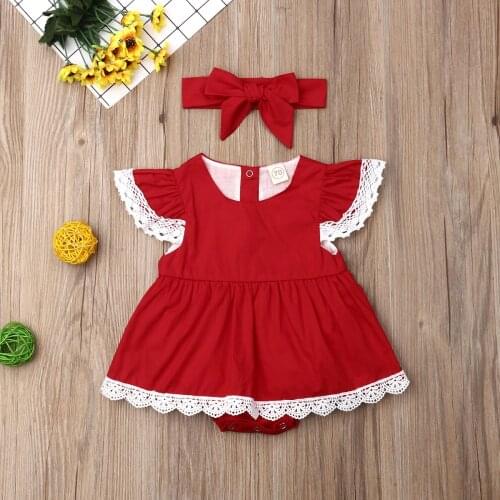 Pudcoco Summer Newborn Baby Girl Clothes Lace Fly Sleeve Ruffle Romper Jumpsuit Dress Headband 2Pcs Outfits Clothes Summer