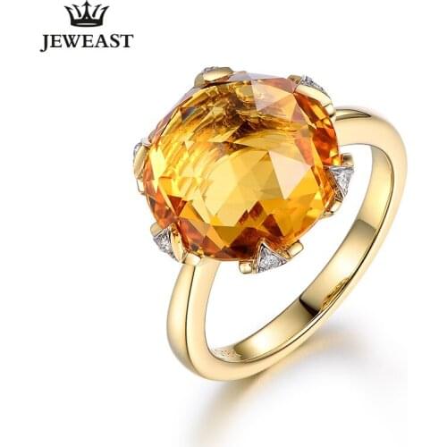 ML Natural Citrine 18K Pure Gold 2020 New Hot Selling Top Ring Women Heart Shape Ring For Ladies Woman Genuine Jewelry