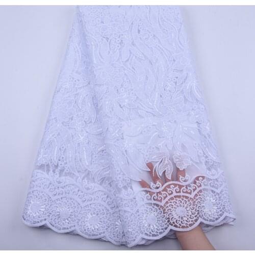 Latest Pure White African Voile Lace Fabric High Quality 2020 Sequins Milk Silk Lace French Mesh Lace Fabric For Wedding