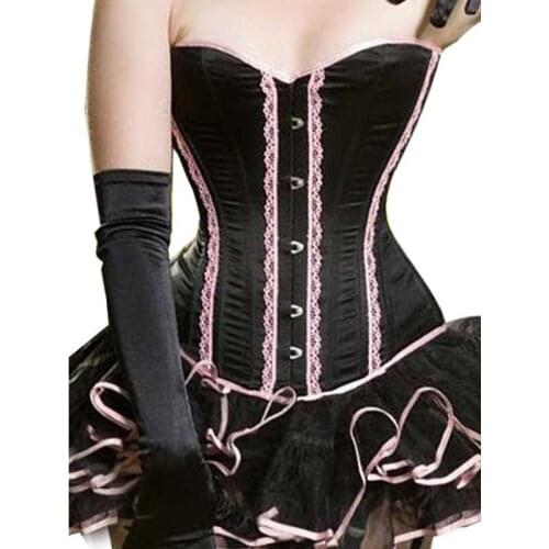 New Sexy Corset Dress Gothic Satin Lingerie Lace Corset Top + Tutu Skirt Bustier Mini Tutu Costume Black Corsets