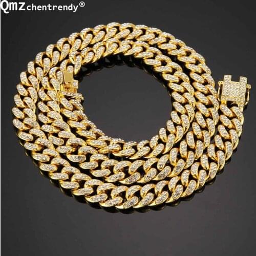 News Arrival Mens Miami Curb Cuban Chain Necklace Bling Iced Out With Luxury Box Rhinestone Clasp Lock Necklace Drop Shipping