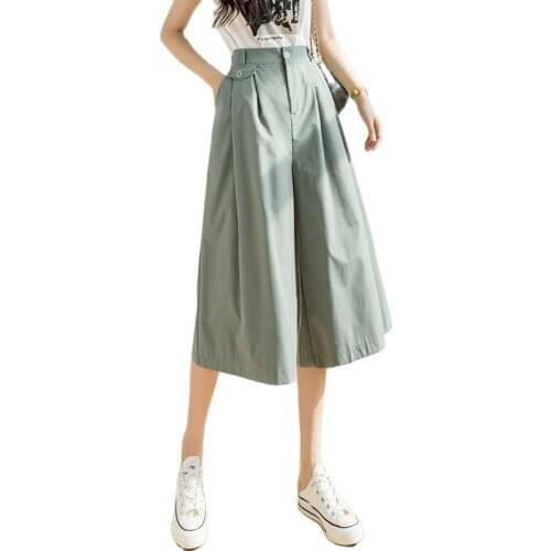 Casual hakama 2021 summer Korean style loose high waist wide leg cropped trousers fashion womens clothing