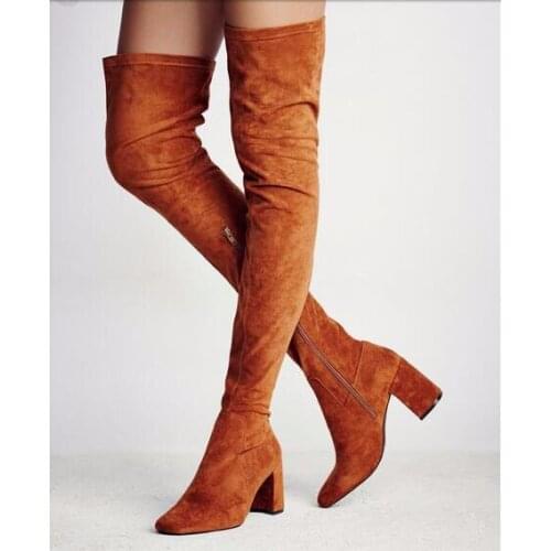 Sexy Stretch Flock Skim Thigh High Heel Boots beautiful Over the Knee Boots for Women High Heel Shoes Woman 2017 Winter Boots