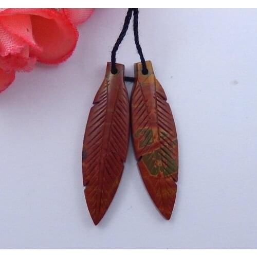Natural Gemstone Multi-colors Picasso Jasper Hand Carved Feather shape Unique Earrings Pairs,35x9x4mm,4g