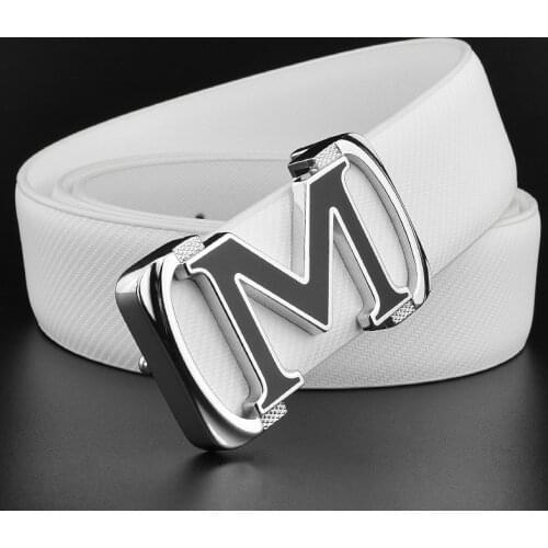 High Quality M letter ladies belts luxury brand belt transparent black belt for man Smooth buckle mens genuine leather belt