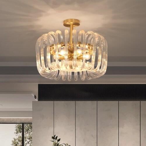 Postmodern Luxury Copper LED Chandelier Living Room Dining Room Bedroom Creative Cloakroom Round Acrylic Chandelier Lighting