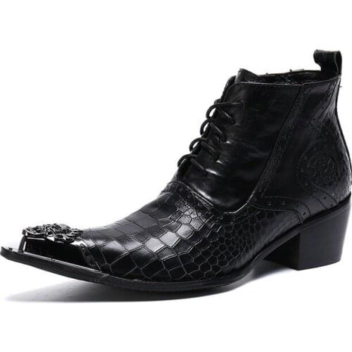 Luxury Mens Boots Fashion Designer High Top Leather Short Ankle Boot Men Black Lace-up Motorcycle Botas Militares