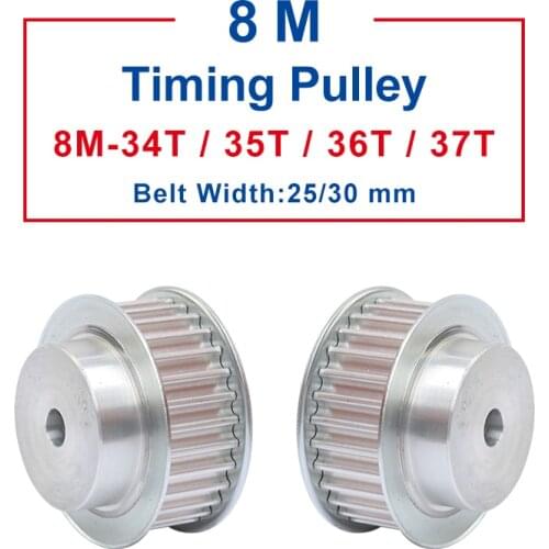 Timing Pulley 8M-34T/35T/36T/37T teeth pitch 8 mm process hole 12 mm Aluminum pulley slot width 27/32mm for 25/30 mm timing belt