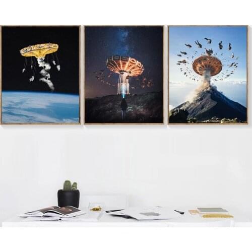 Modern Abstract Ferris Wheel Paintings Wall Art Mountain Picture Nordic Canvas Posters Prints for Living Room Bedroom Decoration