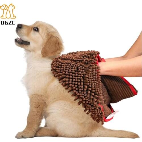 Ultra Absorbent Microfiber Chenille Dog Bath Dry Towel with Hand Pockets, Durable, Quick Drying, Washable, Prevent Mud Dirt