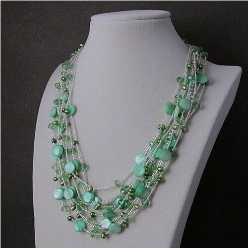 Unique Pearls jewellery Store,Green Crystal Shell Baroque Freshwater Pearl Necklace Magnet Clasp,Perfect Women Gift Jewelry