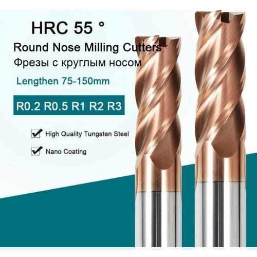 Tungsten Lengthen Carbide Corner rounding End Mills CNC Milling Cutter 4 Flutes CNC Tools Round Nose Router Bit R0.2 R0.5 HRC55