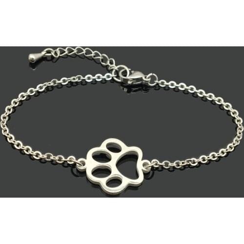 High Quality Pet Paw Pring Charm Stainless Steel Chain Bracelet Stainless Steel Dog Paw Pendant Chain Bracelet for Women Jewelry