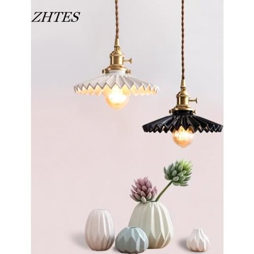 Japan style retro minimalist hang lamp dining room bedroom bedside bar hotel apartment brass ceramic pendant light