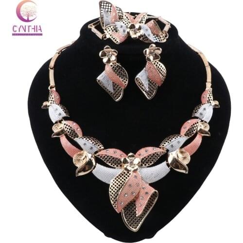 CYNTHIA Bridal Jewelry Sets Crystal Dubai Jewelry Sets Multi color Necklace Earrings Bracelet Ring for Women Classic Jewelry Set