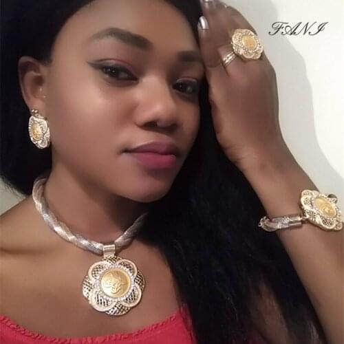 Fani nigerian Women Wedding jewelry set Dubai Gold Colorful bridal Jewelry Set African woman Costume Jewelry Set Wholesale