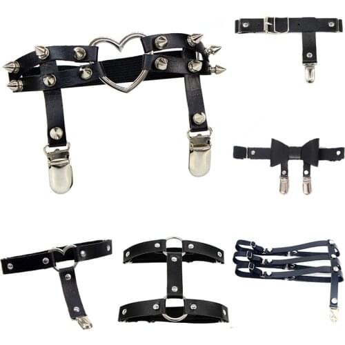 1pcs Sexy Womens Elasticity Harness Heart Leg Chain Garter Belts Cosplay Spike High Quality Punk Gothic Thigh Ring Garter