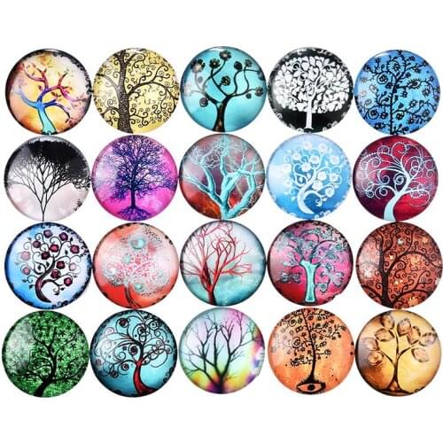 10Pcs Tree of Life Pattern Glass 25mm 12mm Cabochons Dome Round Flat Back for Jewelry Making Handmade DIY Findings