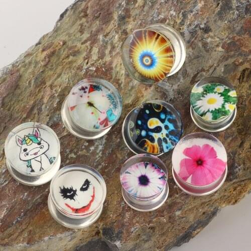 2PCS Clear Acrylic 6-16mm Flower Ear Gauge Plug Tunnels Flesh Skull Ear Strecher Expander Saddle Piercing Oreja Dilataciones