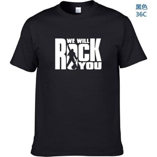 2021 Top Quality Cotton Summer We Will ROCK You T Shirt Men Cool Printed T-shirt Short Sleeve Cotton Rock Roll Tops