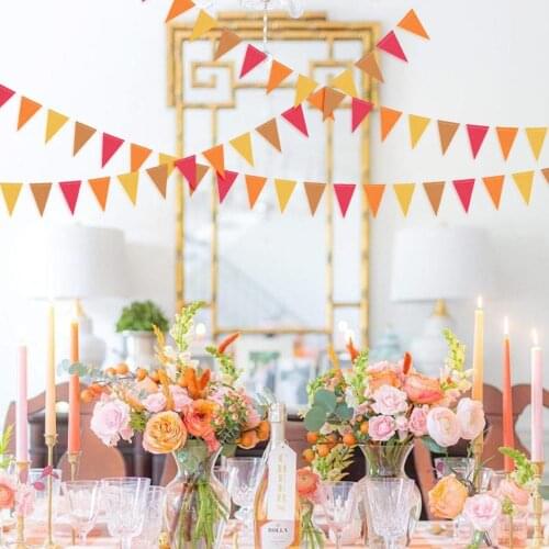 3M Red Orange Yellow Triangle Autumn Birthday Theme Party Garlands Paper Banner Flags For Thanksgiving Wedding Party Decorations