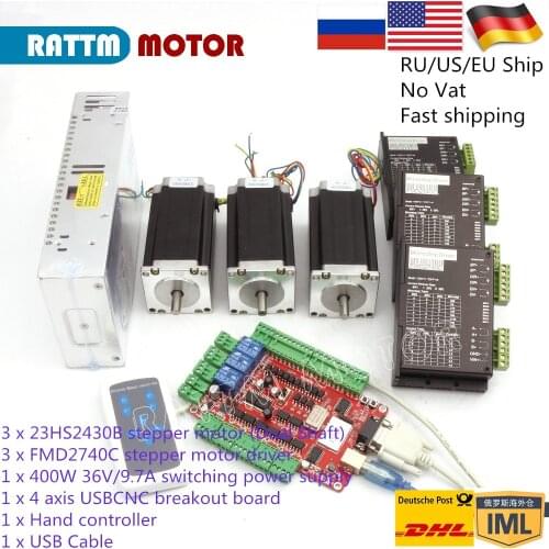 3 Axis CNC controller Nema 23 Stepper Motor kit (Dual Shaft) 112mm & FMD2740C Motor Driver &400W DC power supply& USB CNC Board