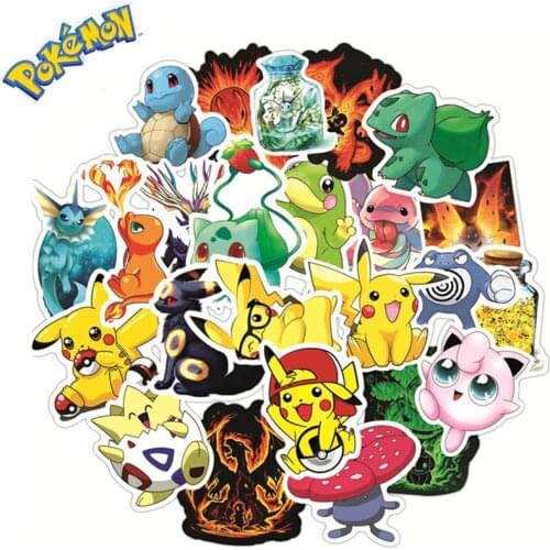 36/50/72/100PCS Pokemon Pikachu Stickers Cartoon Cute Pikachu Girls Kids Laptop Luggage Skateboard Guitar Waterproof Sticker Toy