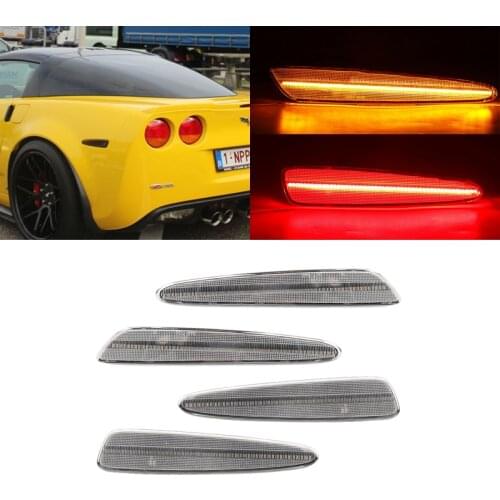 Clear F&R Amber Red Led Side Marker Lights For Chevrolet Corvette C6 2005-2013 Replace OEM: 10440721 10440722 GM2551196 10316651